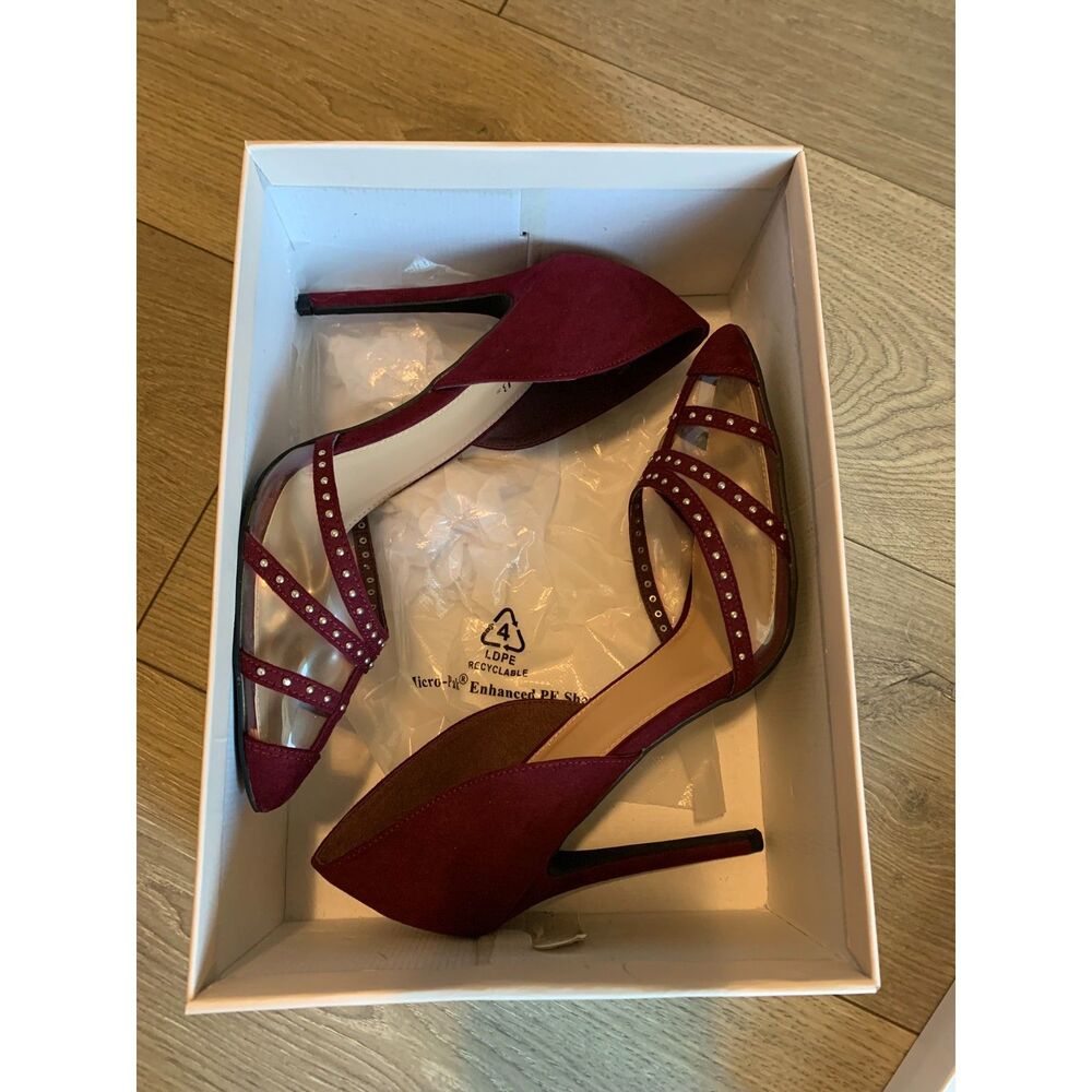 JustFab Burgundy Studded Strappy Stiletto Heels Pointed Toe Size 10 - Picture 6 of 7
